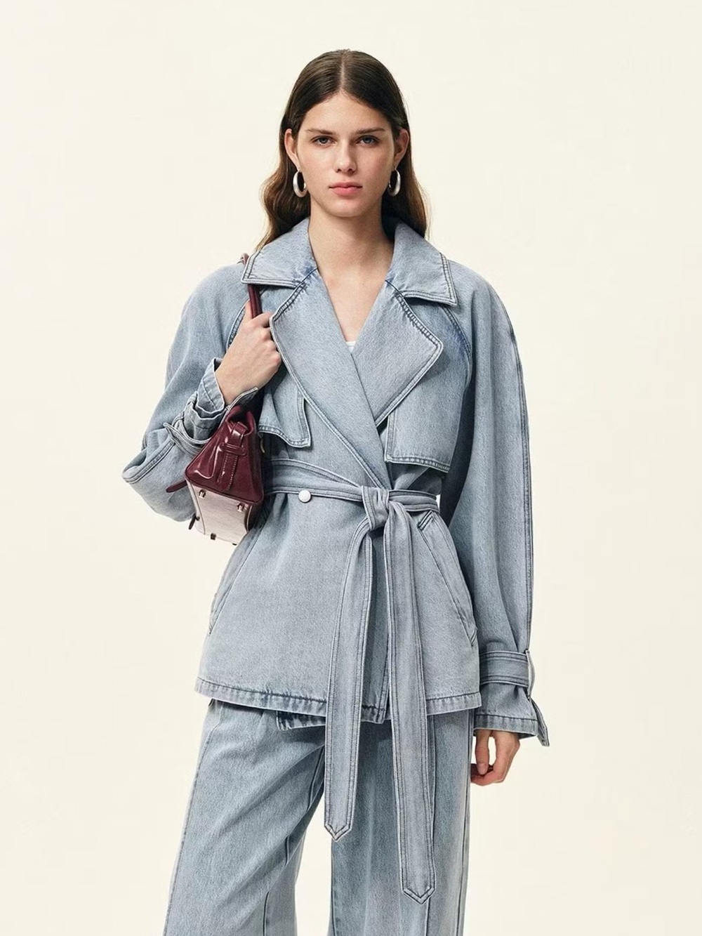 FABRIQUE Denim Belted Trench Style Jacket Cotton Size Medium by Rebekka Bach
